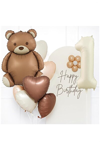 Partile Yaş Retro Krem Doğum Günü Seti: Krem Rakam Folyo, Banner, Kalp Folyo ...