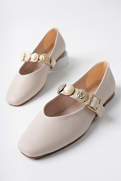 meyra'nın ayakkabıları Women's Skin Large Stone Buckle Detailed Daily Comfortable Ballerinas