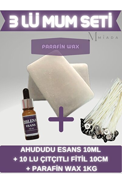 Miss Milena Mum Yapım Seti Parafin Wax 1 Kg + Ahududu + 10ml + 10 Lu Fitil 10...