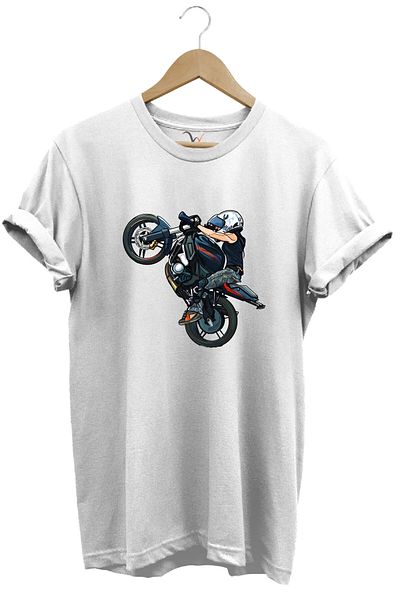 WİDİ Μοτοσικλέτα Racing Front Lifter Biker με στάμπα 100% βαμβακερή κανονική εφαρμογή Crew λαιμόκοψη Λευκό μπλουζάκι