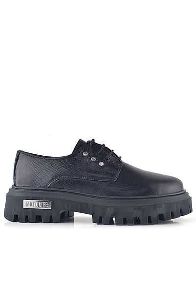 Rakerplus Pantofi oxford casual cu șireturi din piele naturală șifonată neagră