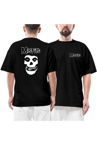 Z zepplin Misfits Logo Μπροστινό Πίσω Μαύρο Μπλουζάκι Oversize