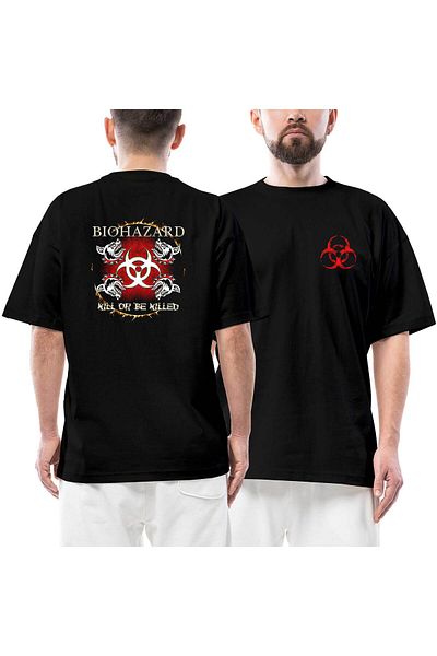 Z zepplin Biohazard Kill Or Be Killed Μπλουζάκι με στάμπα μπροστά πίσω μαύρο oversize