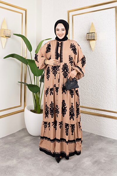 Sfg Life Moda Γυναικεία ρούχα Hijab με κουμπιά μπροστά με γιακά και μεγάλο μπαλόνι φόρεμα από βισκόζη