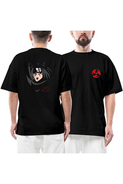 Z zepplin Μπλουζάκι Naruto Uchiha Itachi μπροστινό πίσω με στάμπα μαύρο oversize