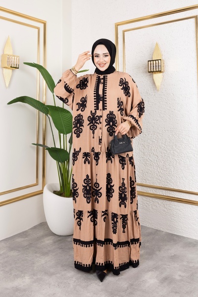 Sfg Life Moda Γυναικεία ρούχα Hijab με κουμπιά μπροστά με γιακά και μεγάλο μπαλόνι φόρεμα από βισκόζη