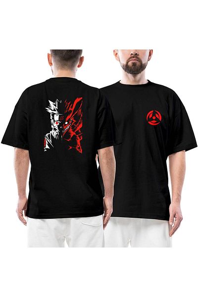 Z zepplin Μπλουζάκι Naruto με στάμπα μπροστά πίσω μαύρο oversize