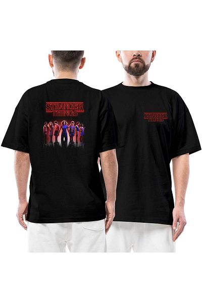 Z zepplin Stranger Things Το νέο μπλουζάκι με στάμπα μπροστά και πίσω μαύρο oversize
