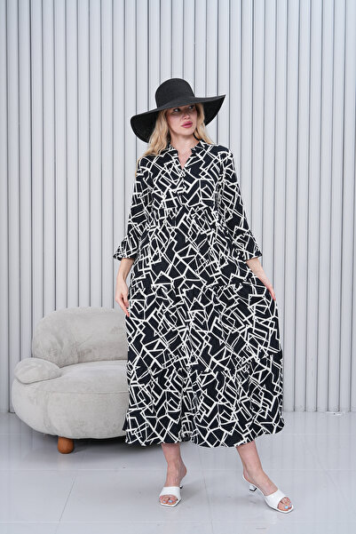 Miss Dünya Lissa Γυναικείο φόρεμα με γιακά Judge με κουμπιά μακριά υφαντά