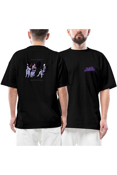 Z zepplin Μπλουζάκι Black Sabbath Heaven and Hell με στάμπα μπροστά πίσω μαύρο oversize