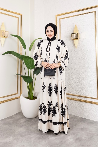 Sfg Life Moda Γυναικεία ρούχα Hijab με κουμπιά μπροστά με γιακά και μεγάλο μπαλόνι φόρεμα από βισκόζη