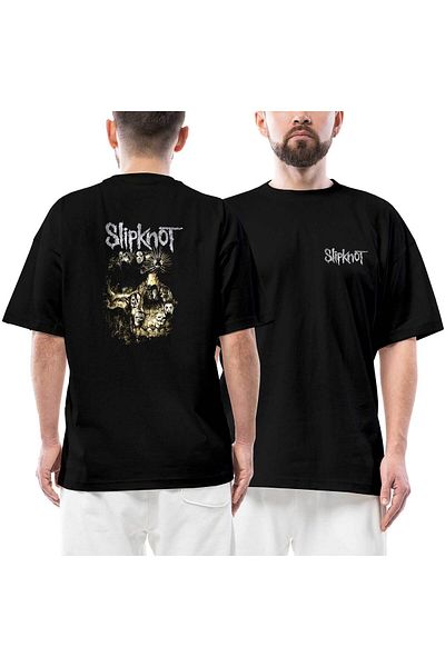Z zepplin Slipknot Evil Μπροστινό Πίσω Μπλουζάκι με στάμπα μαύρο oversize