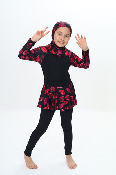 My Kids Wear Three-Piece Girls' Hashema, Hijab, Skirt, Closed Swimsuit