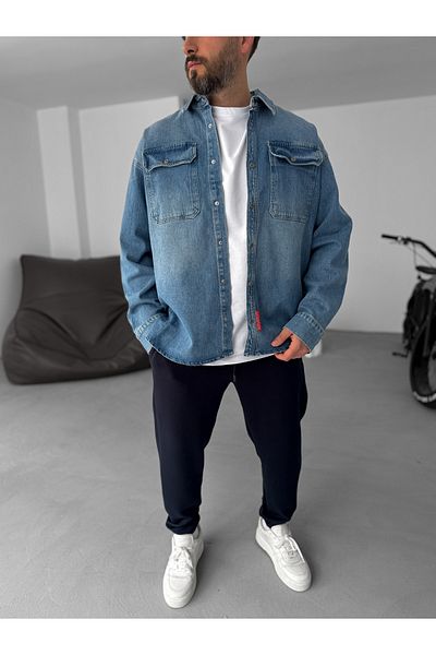 BYBASICMAN Blue Button Pocket Washed Denim Jacket C-1507