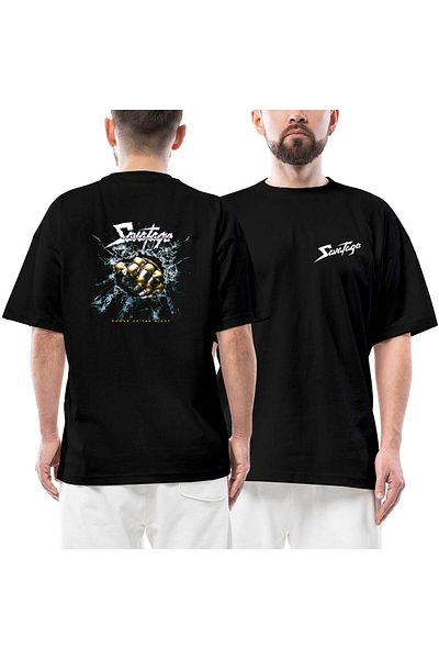 Z zepplin Savatage Power Of The Night Μπροστινό πίσω εμπριμέ μαύρο μπλουζάκι Oversize