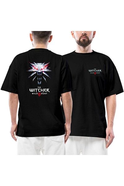 Z zepplin The Witcher Wild Hunt Μπροστινό πίσω εμπριμέ μαύρο μπλουζάκι Oversize