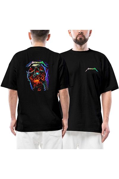 Z zepplin Μπλουζάκι Metallica Skull Guitar μπροστά πίσω με στάμπα μαύρο oversize
