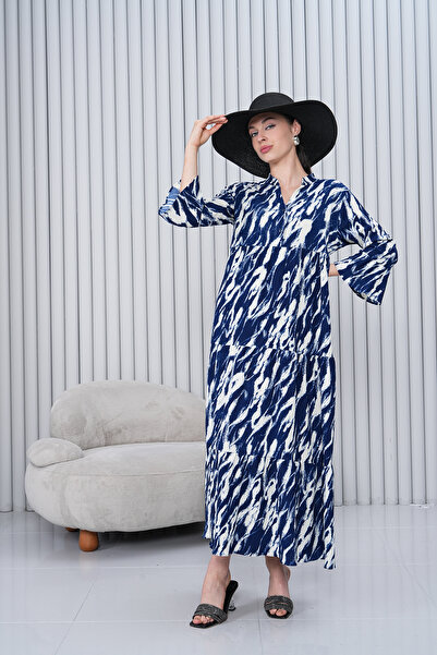 Miss Dünya Lissa Kadın Hakim Yaka Düğmeli Uzun Dokuma Elbise