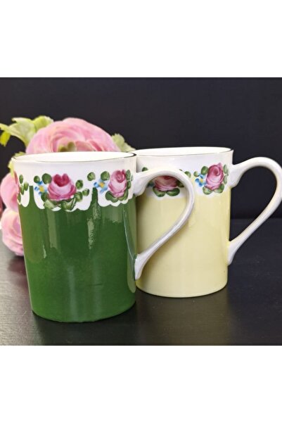 BY.RAYKA PORSELEN El Dekor Porcelen Hand Painting - Double Cup Design