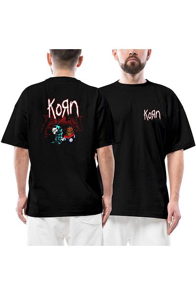 Z zepplin Korn Red Skull Front Back Printed Black Oversize T-Shirt
