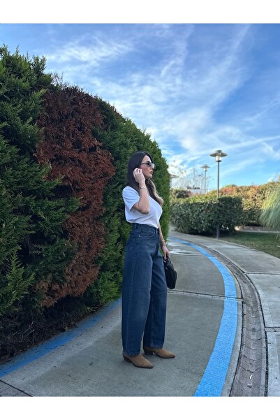 By Merve Darende Taşlaşmış İndigo Mavisi Balon Jean