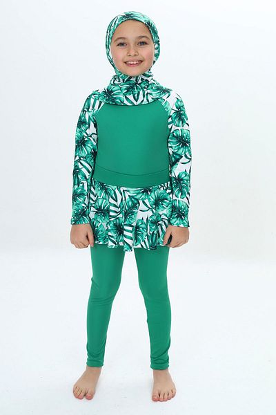 My Kids Wear Three-Piece Girls' Hashema, Hijab, Skirt, Closed Swimsuit