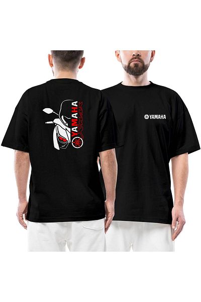 Z zepplin Yamha Xmax Lettering Face Μπροστινό Πίσω Τυπωμένο Μαύρο Μπλουζάκι Oversize