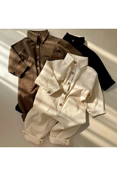 bohemiankids baby wear Boys & Girls Shirt Collar Gabardine Fabric Overalls Brown