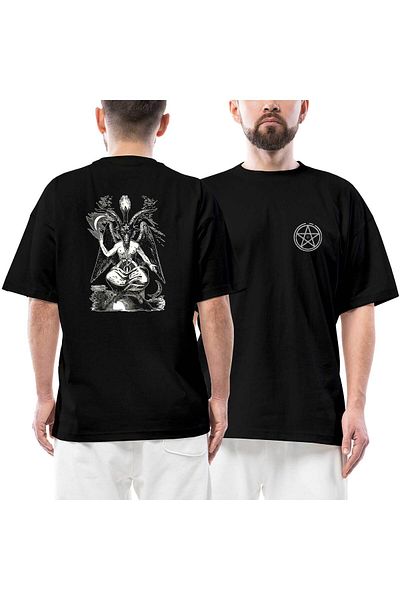 Z zepplin Baphomet Cliphas Levi Del Μπροστινό Πίσω Μπλουζάκι με στάμπα μαύρο oversize