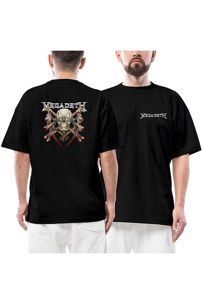 Z zepplin Μπλουζάκι Megadeth Skull μπροστά πίσω με στάμπα μαύρο oversize