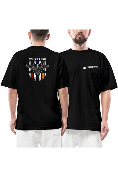 Z zepplin System Of A Down Eagle Colors Μπροστινό πίσω εμπριμέ μαύρο μπλουζάκι μεγάλου μεγέθους