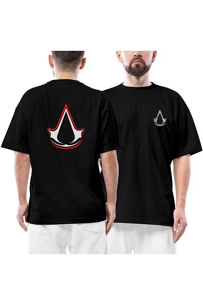 Z zepplin Assassins Creed Μπροστινό Πίσω Μπλουζάκι με στάμπα μαύρο oversize