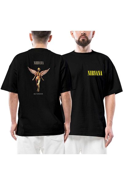 Z zepplin Μπλουζάκι Nirvana In Utero μπροστινό πίσω με στάμπα μαύρο oversize