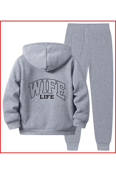 HOFFNUNG Wife Life Νέα Γκρι Αθλητικά Ενδύματα Oversize με φερμουάρ