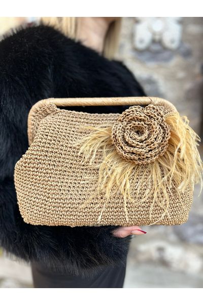 hati Rose Detailed Straw Handmade Bag