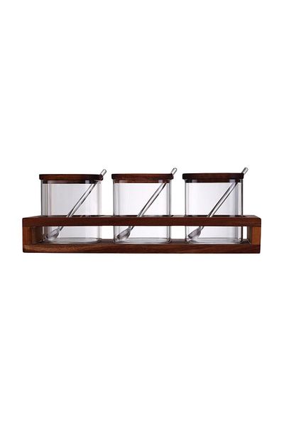 MİEN Mien Durable 3-Piece Large Size Glass Spice Rack Set -1323