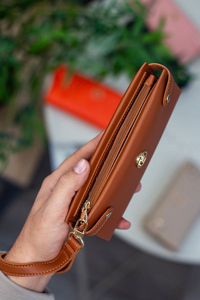 Garbalia Tiran Tan Women's Wallet with Ankle Strap and Coin Compartment and Plenty of Card Holders