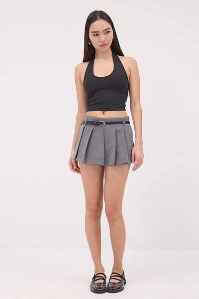 Addax E13824 Model Belted Pleated Short Skirt
