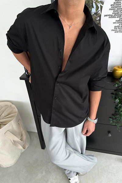 HAFKAGİYİM Μαύρο πουκάμισο Basic Oversize