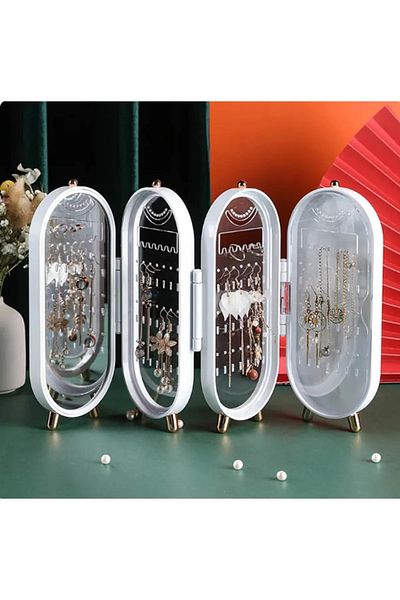 BALCI HEDİYELİK Suport decorativ pentru bijuterii cu 4 compartimente - Cutie organizatoare de bijuterii pentru colier, inel și cercei cu oglindă