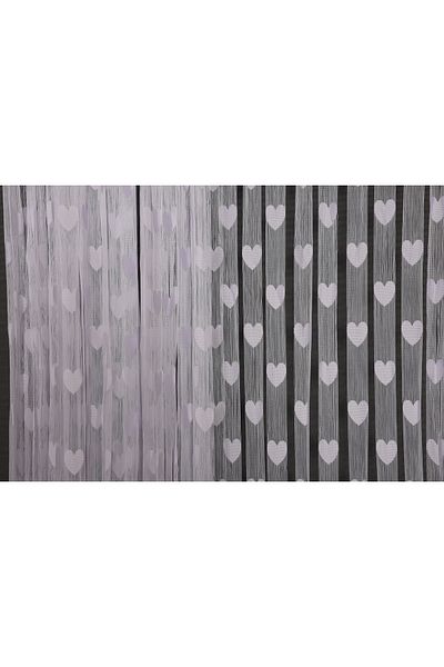 AKÇA TEKSTİL Hearted Model White Color Width 180 cm Length 280 cm Ready Rope Curtain