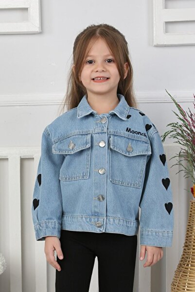 Minigimin Cicileri Jachetă de blugi pentru fetiță cu detaliu broderie inimă pentru fetiță - albastru deschis