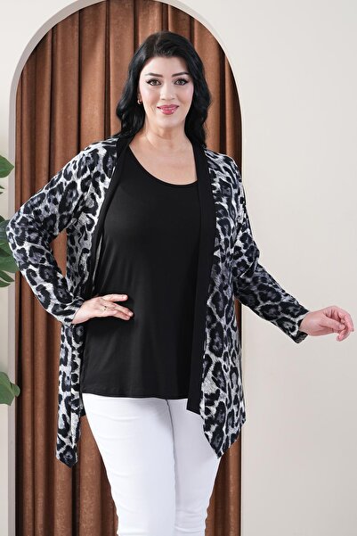 Siyezen Plus Size Asymmetrical Cut Blouse and Hooked Two Pieces Suit
