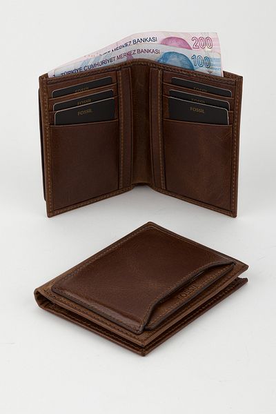 Fossil Boxed Genuine Leather Black Men's Hand Portfolio Card Holder Wallet with Extra Card Holder