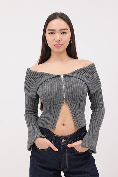 Addax Boat Neck Zippered Knitwear Cardigan H1427