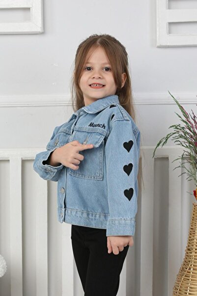 Minigimin Cicileri Jachetă de blugi pentru fetiță cu detaliu broderie inimă pentru fetiță - albastru deschis
