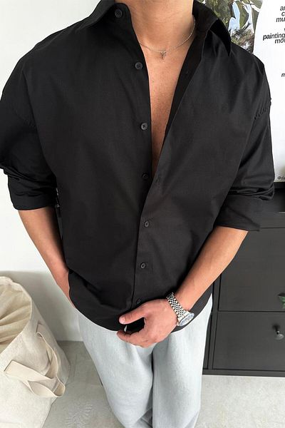 HAFKAGİYİM Μαύρο πουκάμισο Basic Oversize