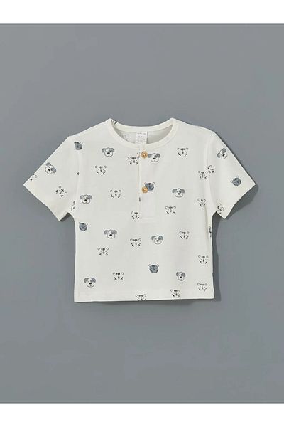 LC Waikiki Lcw Kids Ecru Crew Neck Printed Baby Boy T-Shirt and Pants 2-Piece
