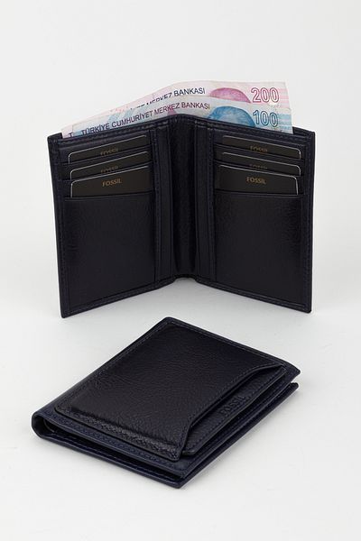 Fossil Boxed Genuine Leather Black Men's Hand Portfolio Card Holder Wallet with Extra Card Holder