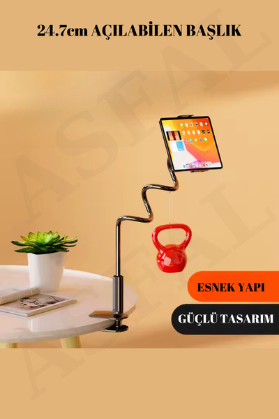 Asfal حامل أكروبات للأجهزة اللوحية، متوافق مع الأجهزة اللوحية والهواتف حتى مقاس 14 بوصة، يُثبّت على حافة طاولة السرير.